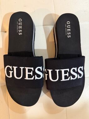 Guess Black and White Logo Slide Sandals
